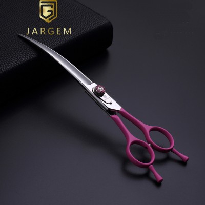 Pink coating dogs hair curved scissors 7.5 inch groomer tools big washer diamond pet grooming scissors